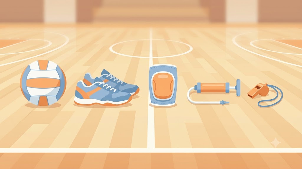 ソフトバレーの用品一式を並べたイメージ