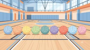 ソフトバレーボールの検定球を並べたイメージ