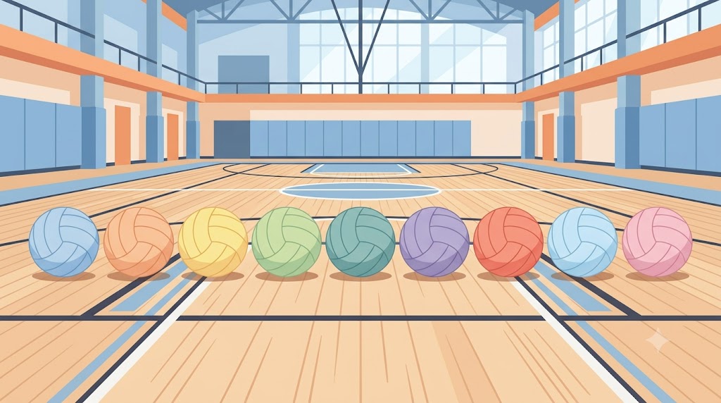 ソフトバレーボールの検定球を並べたイメージ