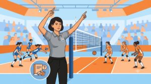 ソフトバレーの反則を審判が判定するイメージ